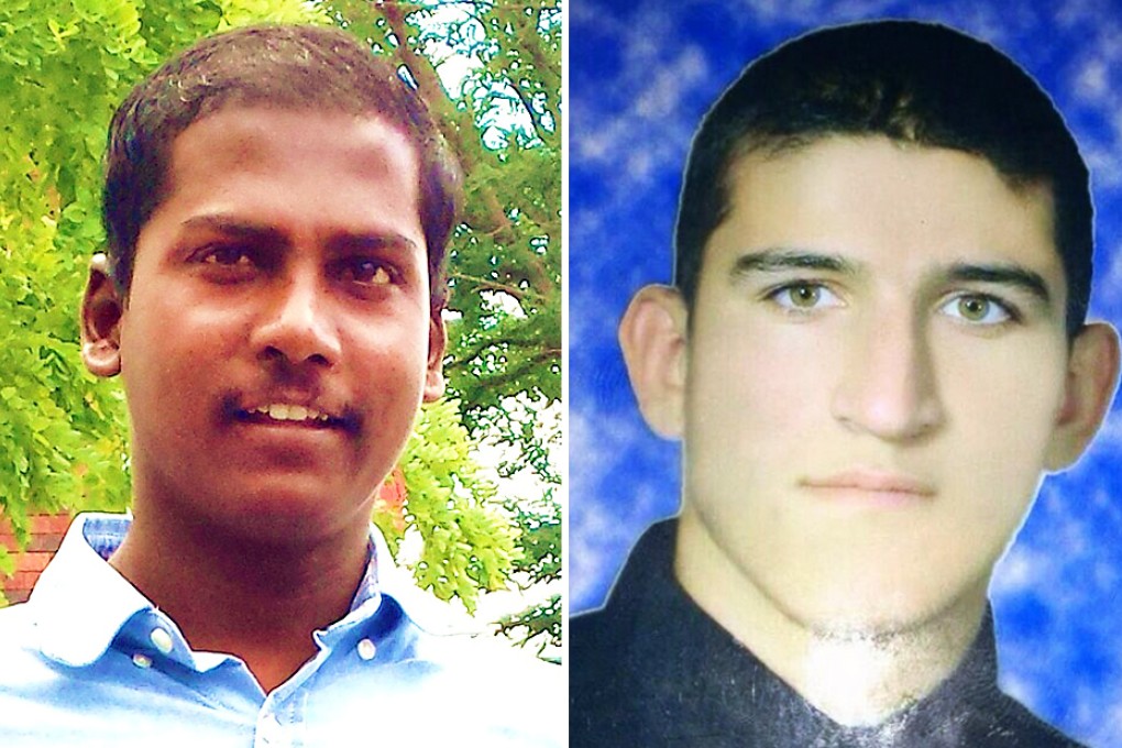 The death of Leorsin Seemanpillai (left) came as he was refusing food as part of a protest against the death of Iranian Reza Barati (right). Photos: AFP, Screenshot via Twitter