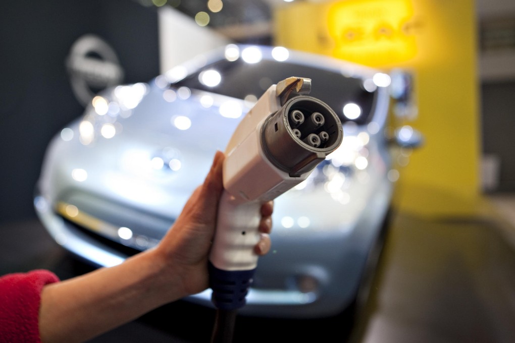 Charger for a Nissan Leaf electric car. New green technology to extend driving range may leave China behind. Photo: Bloomberg