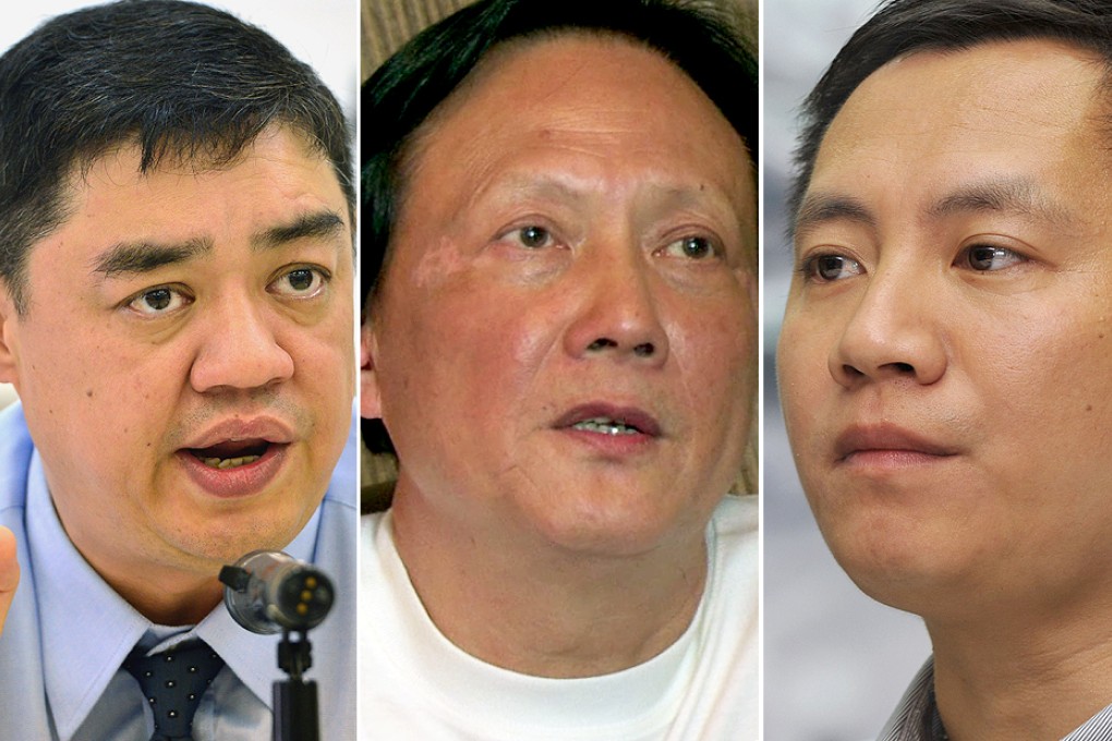 Combination of recent file photos of Tiananmen student leaders Wuer Kaixi, left, and Wang Dan, right. In the middle is a screen shot of intellectual Zhou Duo from a recent video interview. Photo: SCMP Pictures