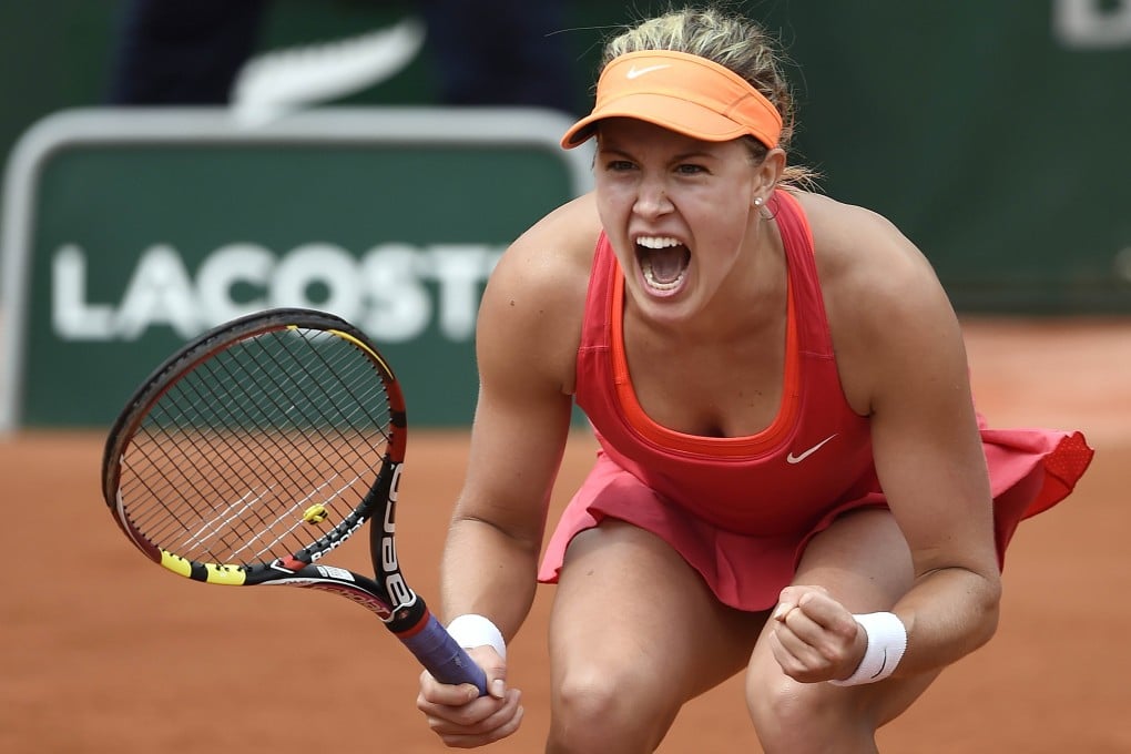 Eugenie Bouchard celebrates her win over Carla Suarez Navarro. Photo: AFP