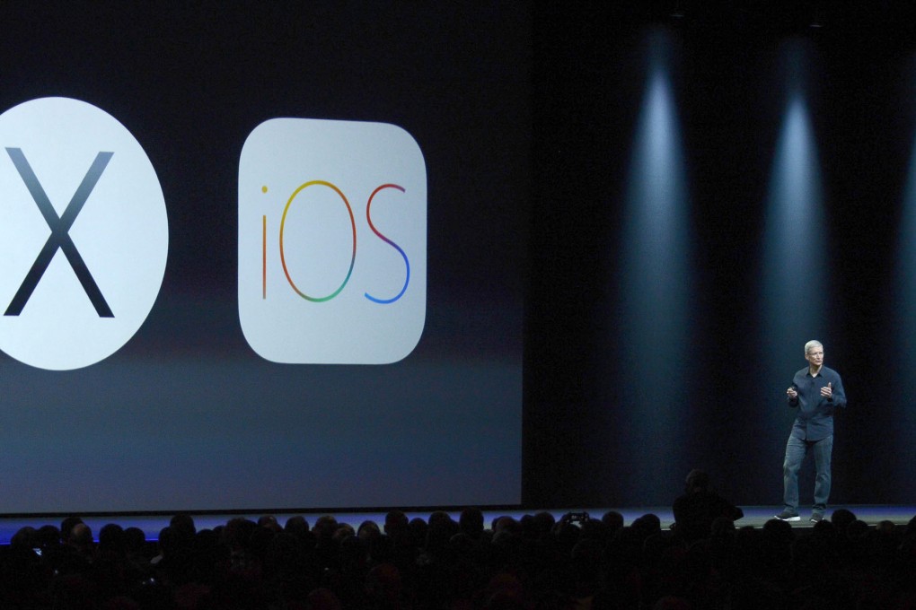Apple's Chief Executive Tim Cook is seen on the company's World Wide Developers Conference (WWDC2014) in San Francisco. Photo: Xinhua