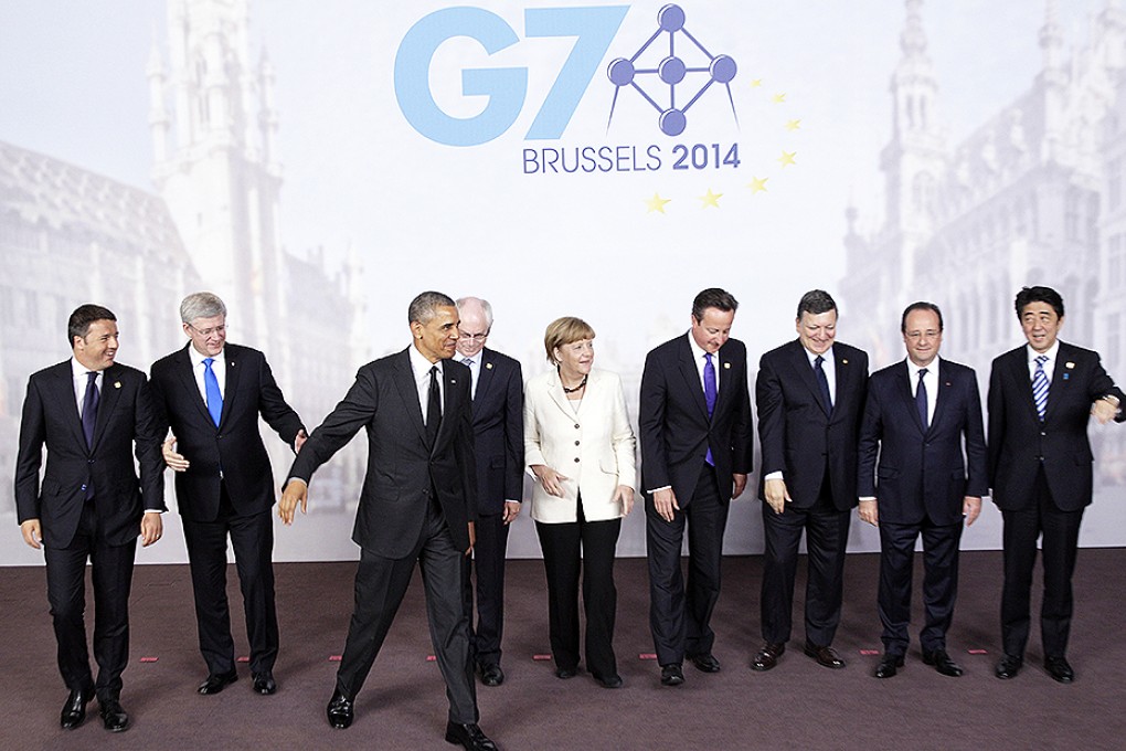 G7 heads of state attend a group photo during the second day of the G7 meeting in Brussels. Photo: AP