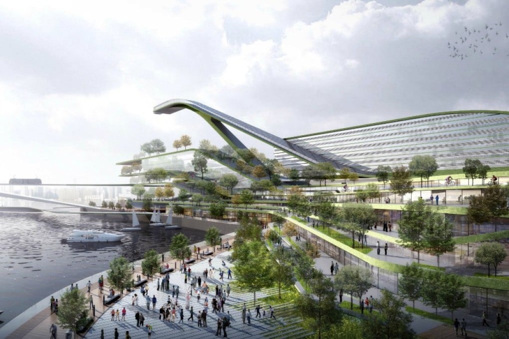 The 'Rising Landscape' entry aims to hide the impact of new buildings on the area's skyline.