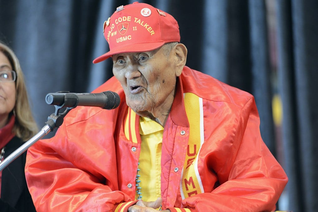 Chester Nez, the last Navajo Code Talkers, who died on Wednesday, speaks at the Santa Fe Indian School Pueblo Pavilion, New Mexico in November 2013. Photo: AP