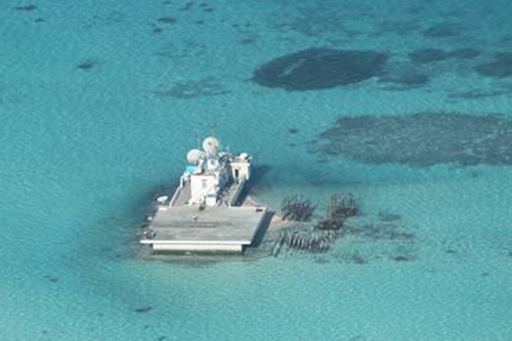 Chinese-made structures stand on the Johnson South Reef. Photo: AP
