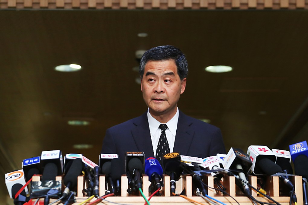 Chief Executive Leung Chun-ying answers questions about the white paper, which he said was in line with the Basic Law. Photo: Felix Wong