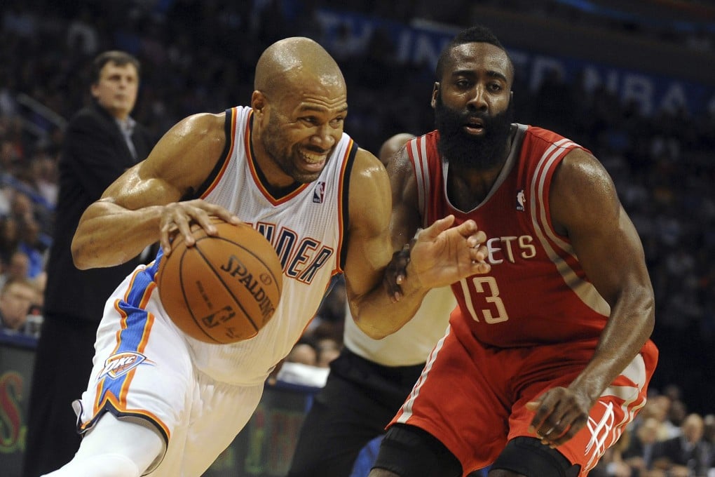 Derek Fisher drives to the basket for the Oklahoma City Thunder, whom has he left to join the New York Knicks as head coach. Photo: Reuters