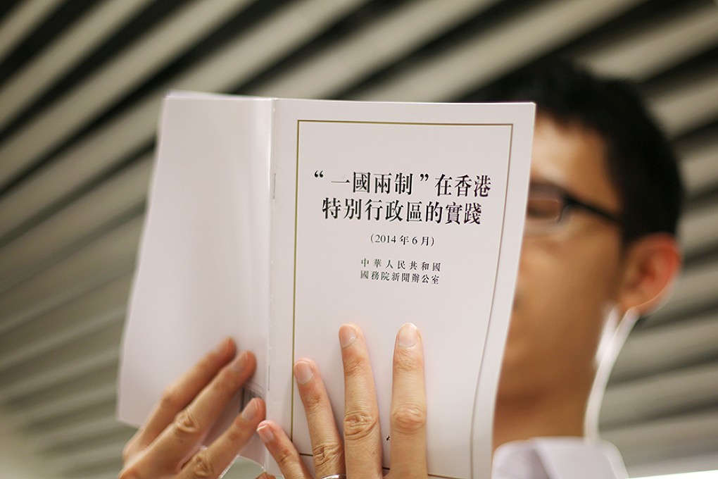 The Chinese State Council's White Paper on "One Country, Two Systems" policy in Hong Kong is available at the Commercial Press bookshop in Causeway Bay. Photo: Nora Tam