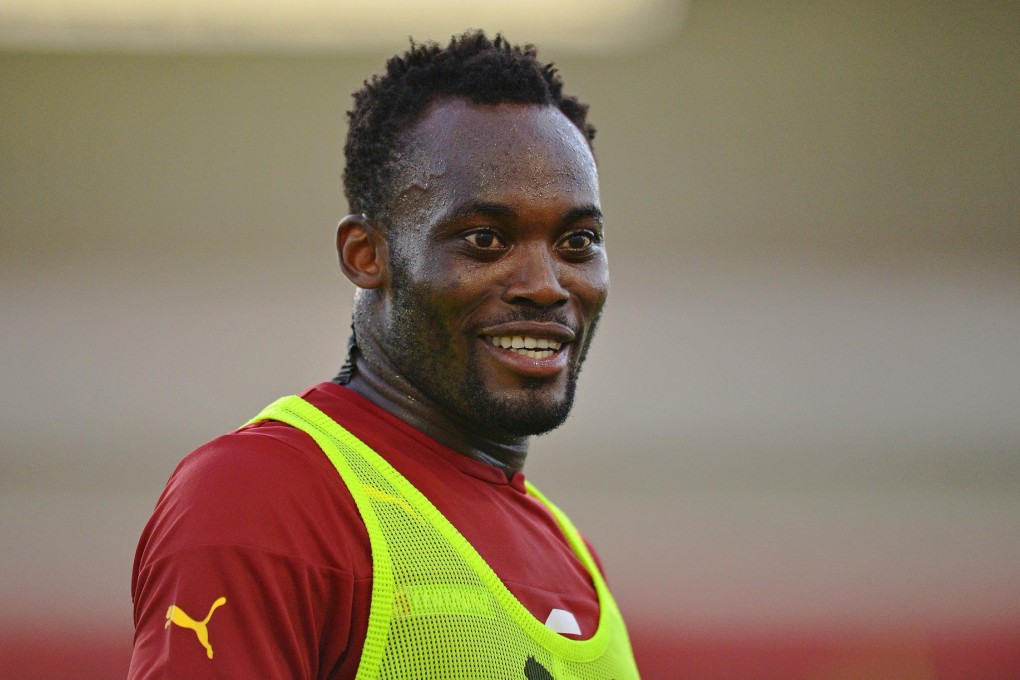 Midfielder Michael Essien takes part in a Ghana training session at the Rei Pele stadium in Maceio. Photo: AFP