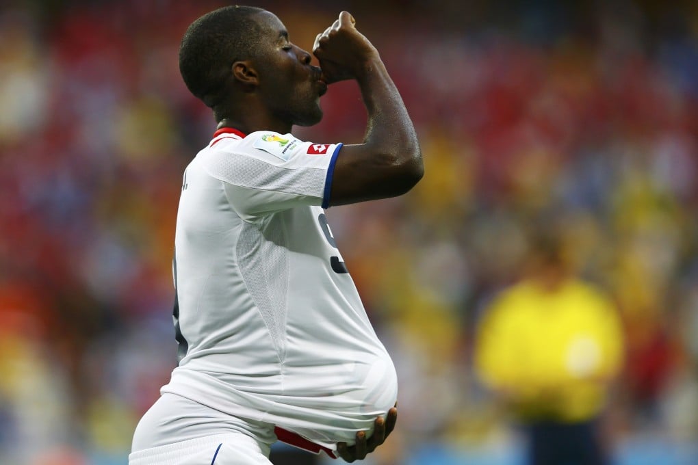 Joel Campbell celebrates his equaliser for Costa Rica. Photo: Reuters