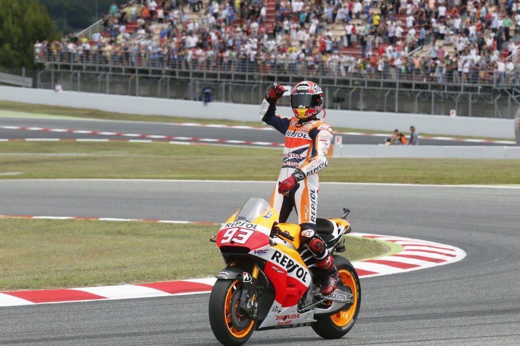 Honda MotoGP rider Marc Marquez of Spain celebrates his victory at the Catalunya Grand Prix in Montmelo. Photo: Reuters