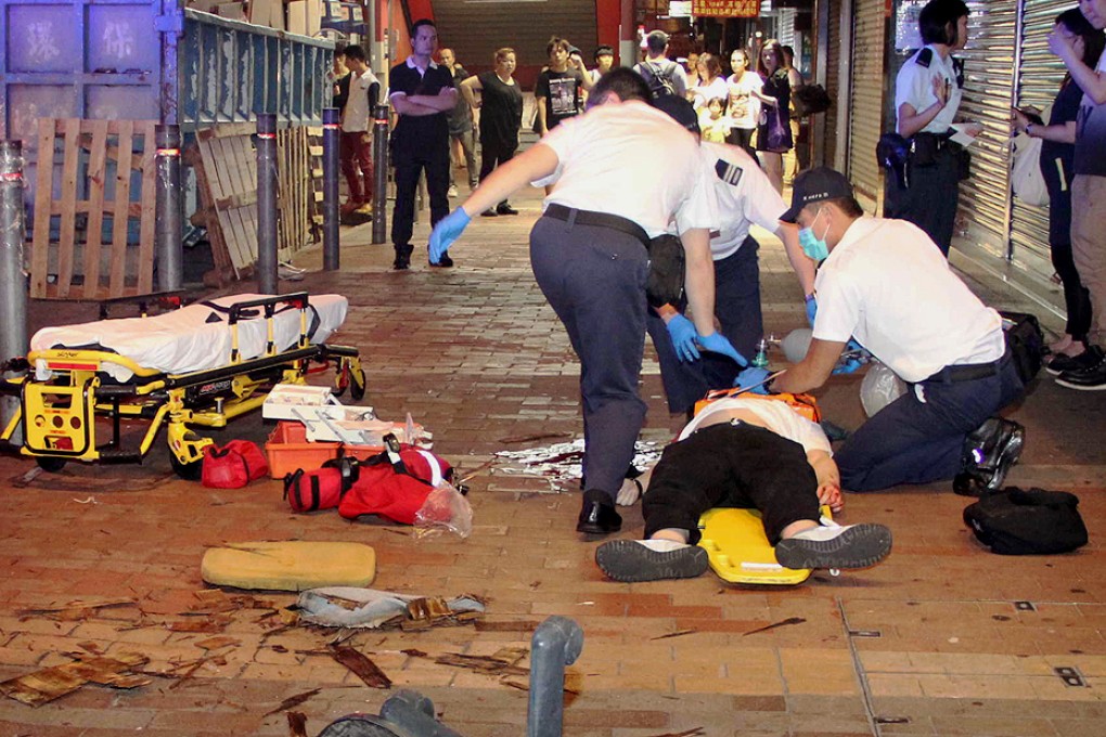 A mental outpatient is alleged to have thrown an office chair from the 10th floor of a Mong Kok building, killing a passer-by on the street below.