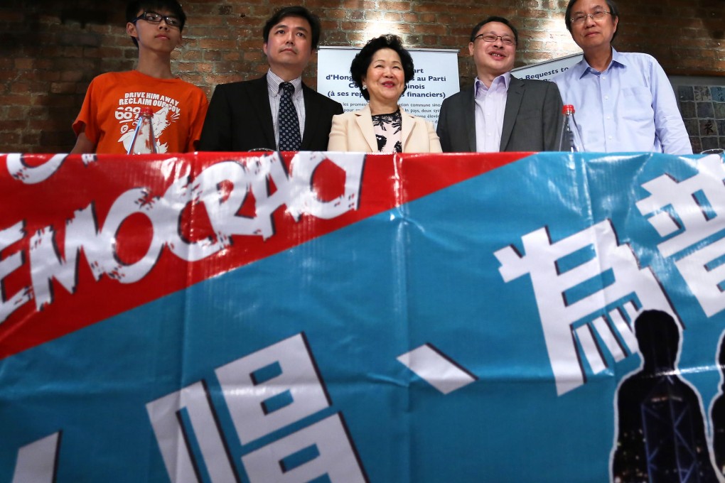 Joshua Wong, Edward Chin, former chief secretary Anson Chan, Benny Tai and Joseph Cheng urge people to vote. Photo: Jonathan Wong