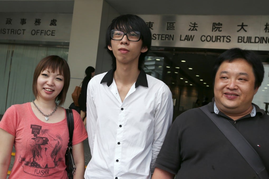 Tse Wing-man (left), Billy Chiu Hin-chung (centre) and Dickson Cheung Hon-yin attended the Eastern Court in Sai Wan Ho for a hearing on their case in May. Photo: Nora Tam