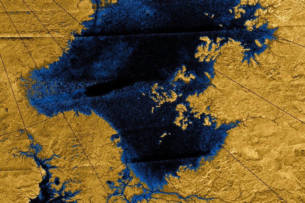 Images from the Cassini probe show rivers of methane and ethane draining into lakes at Titan's north pole. Photo: Nasa
