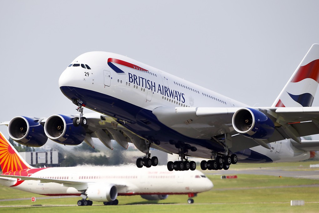 A British Airways Airbus A380 takes off during the first day of the 50th Paris Air Show at Le Bourget airport. Photo: AP