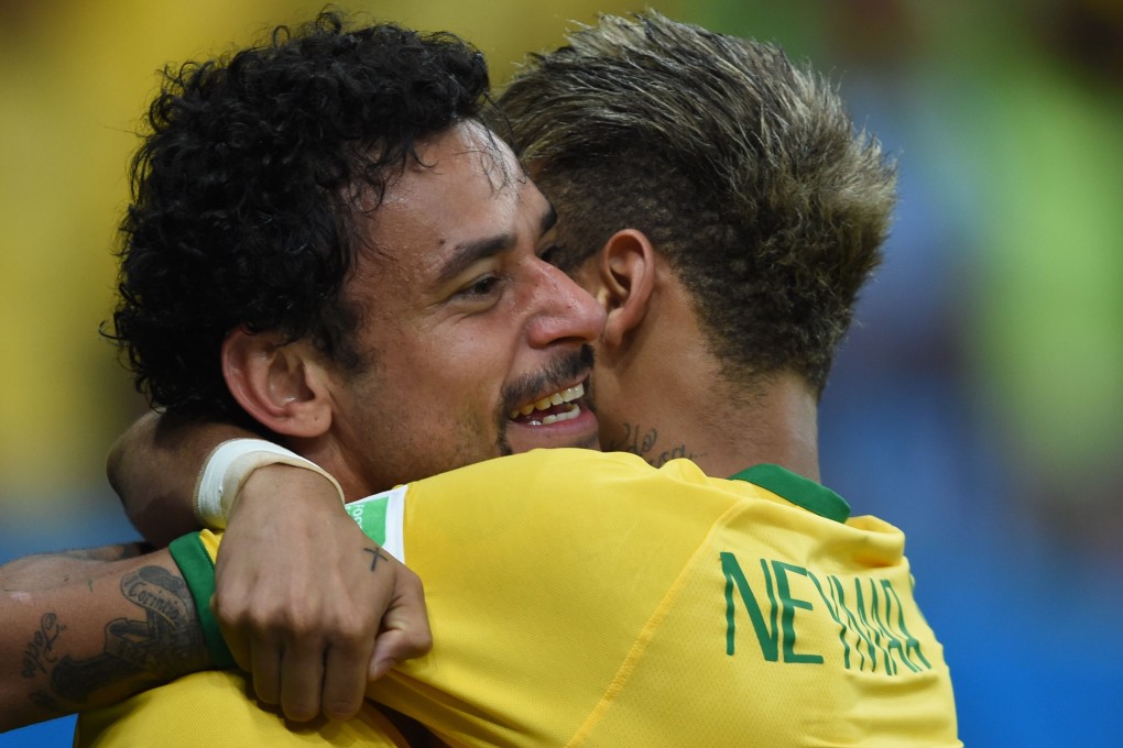 "I told you the moustache never fails," Neymar tells Fred. Photo: AFP