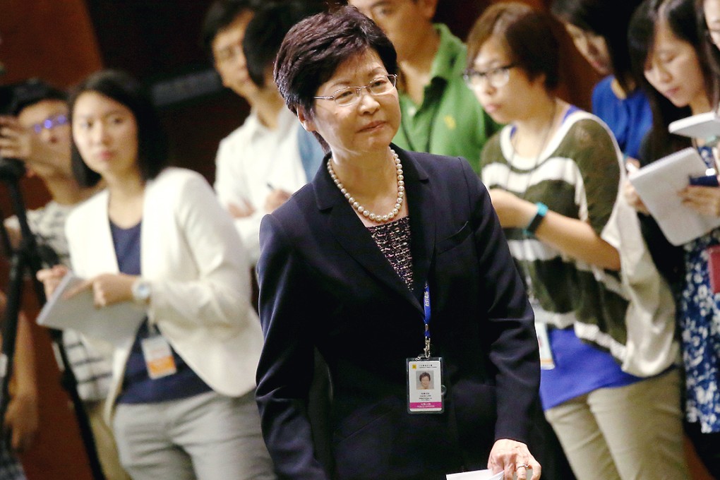 Carrie Lam: postponing the vote so lawmakers could debate other projects would be giving in to "a minority of lawmakers" and "violent" protesters. Photo: K.Y. Cheng