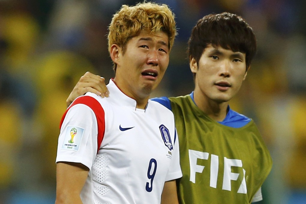 Korea's Son Heung-min blubs at the final whistle. Photo: Reuters