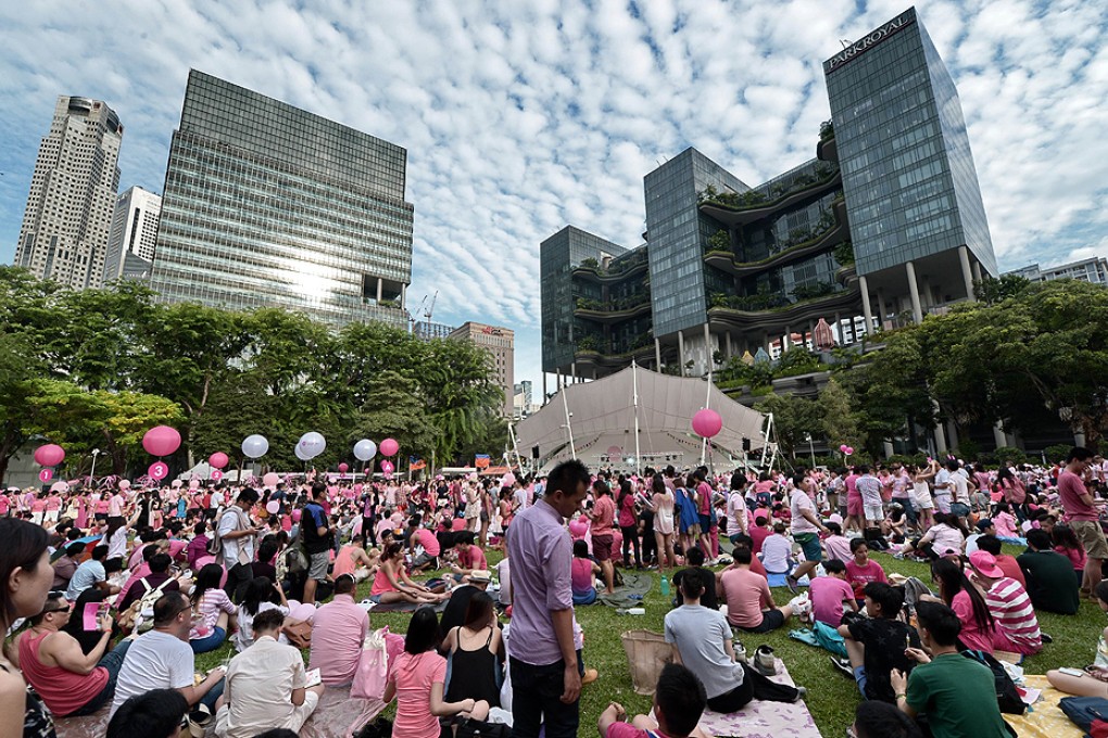 An estimated 26,000 people descended on Hong Lim Park for the "Pink Dot" gay pride march despite fierce opposition from religious conservatives. Photo: AFP