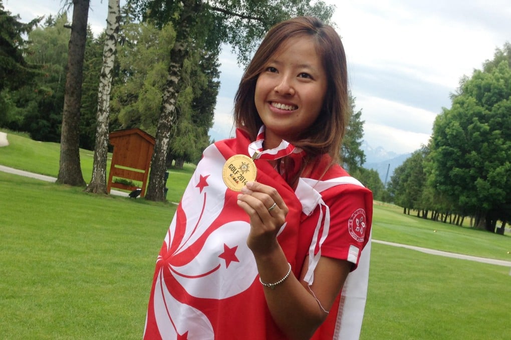 Hong Kong golfer Tiffany Chan Tsz-ching with her gold medal in Switzerland. Photo: SCMP