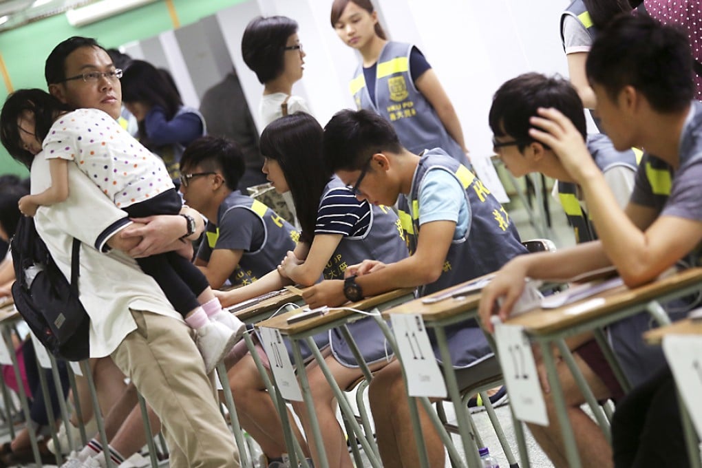 People vote in the unofficial Occupy Central referendum on political reform at the Hong Kong Professional Teachers' Union in Causeway Bay on Sunday. Photo: K.Y. Cheng
