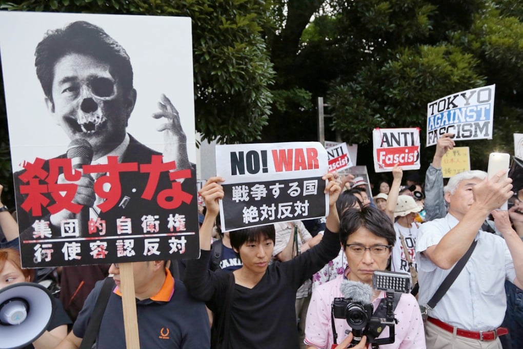 Protest against Japanese Prime Minister Shinzo Abe's collective self-defense policy. Photo: EPA