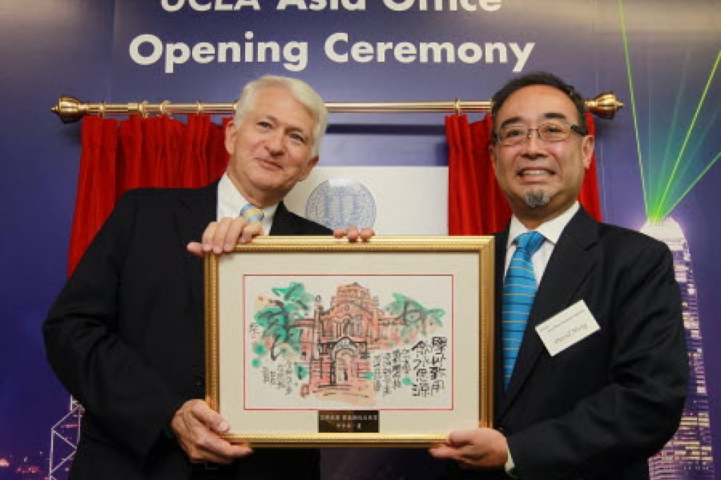 Gene Block, Chancellor of UCLA (left) and David Mong, Vice Chairman of Shun Hing Group attend UCLA Asia Office Opening Ceremony Ocean Centre in Tsim Sha Tsui. Photo: Edward Wong