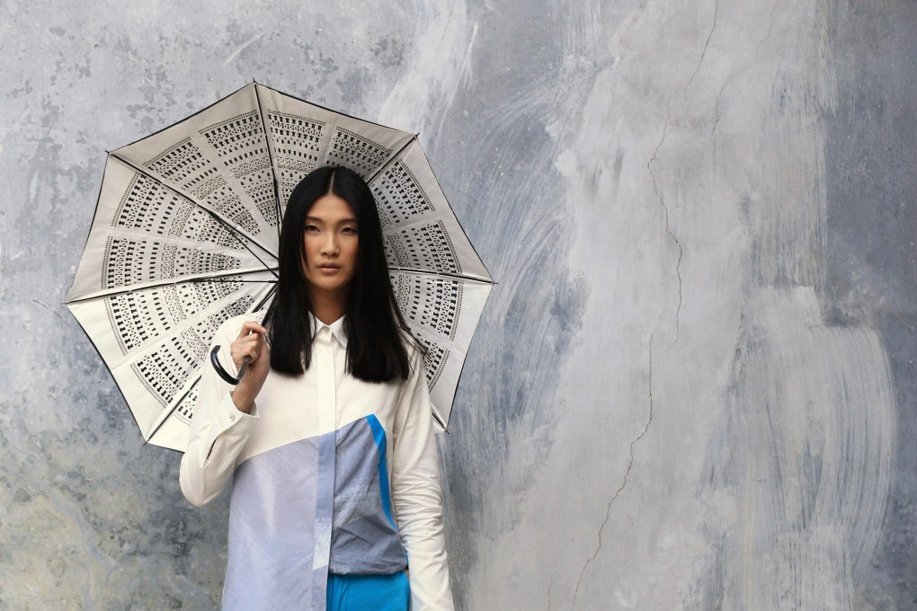 A look from Lines Lab's Umbrella collection. Stylist: Clara Brito. Model: Emma Xie. Photographer: Kester Celestino