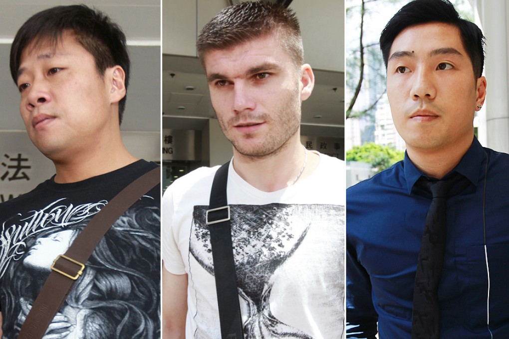 (From left) Former players Fan Weijun and Sasa Mus, and ex-team official Hinson Leung leave Eastern Court on Friday: Photos: Edward Wong