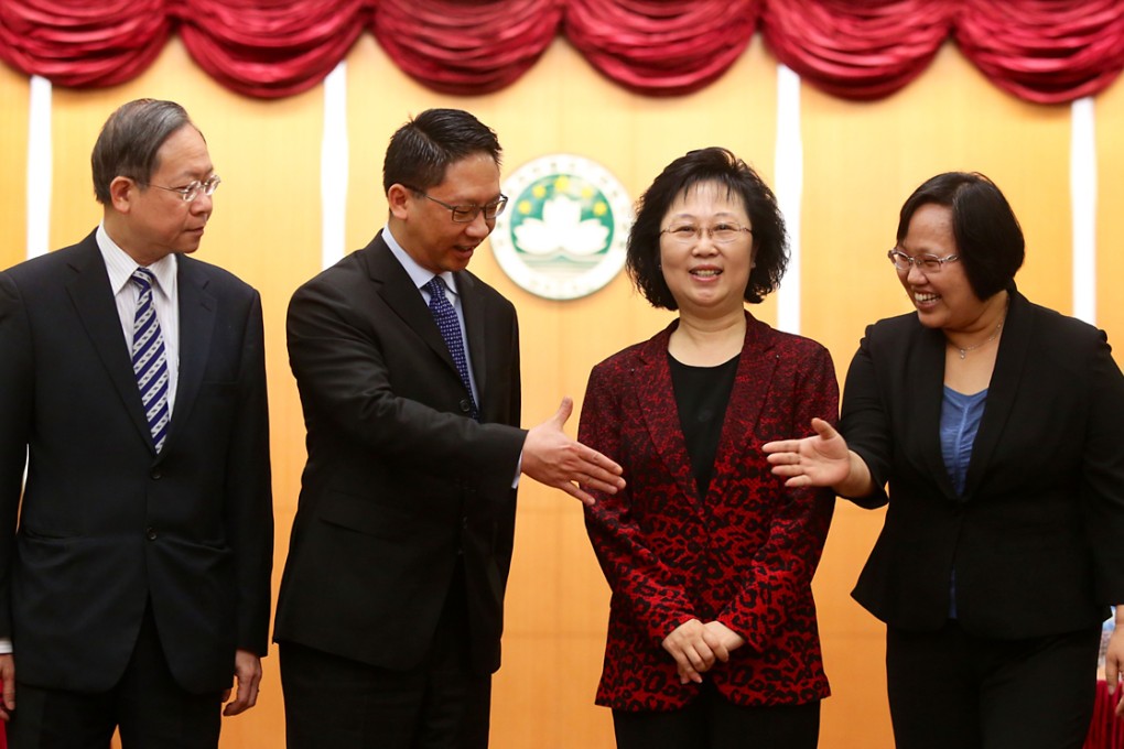 Hong Kong's Lai Tung-kwok and Rimsky Yuen Kwok-keung with their Macau hosts Florinda Chan and Ma Iek. Photo: Sam Tsang