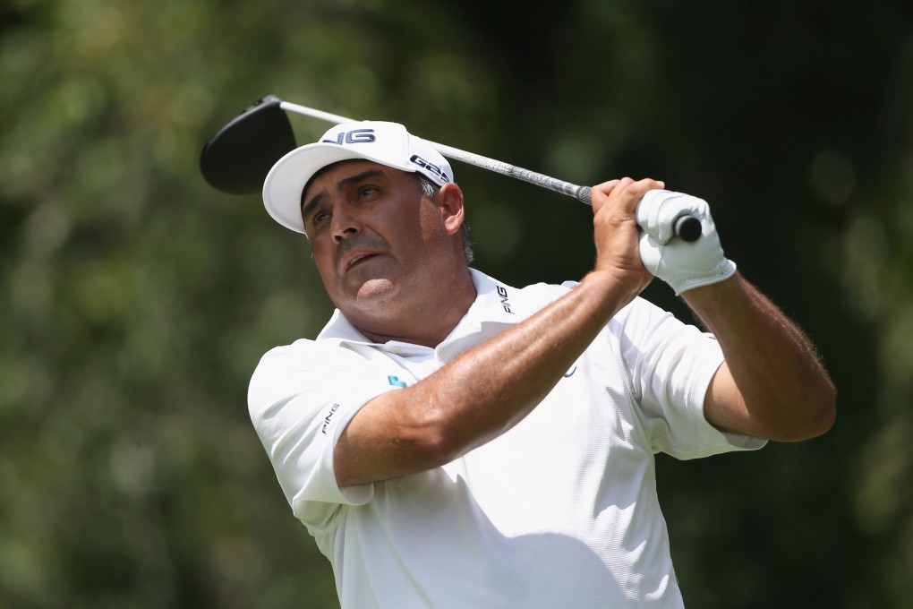 Angel Cabrera of Argentina tees off on the sixth hole at the Old White TPC on Sunday. Photo: Getty/AFP