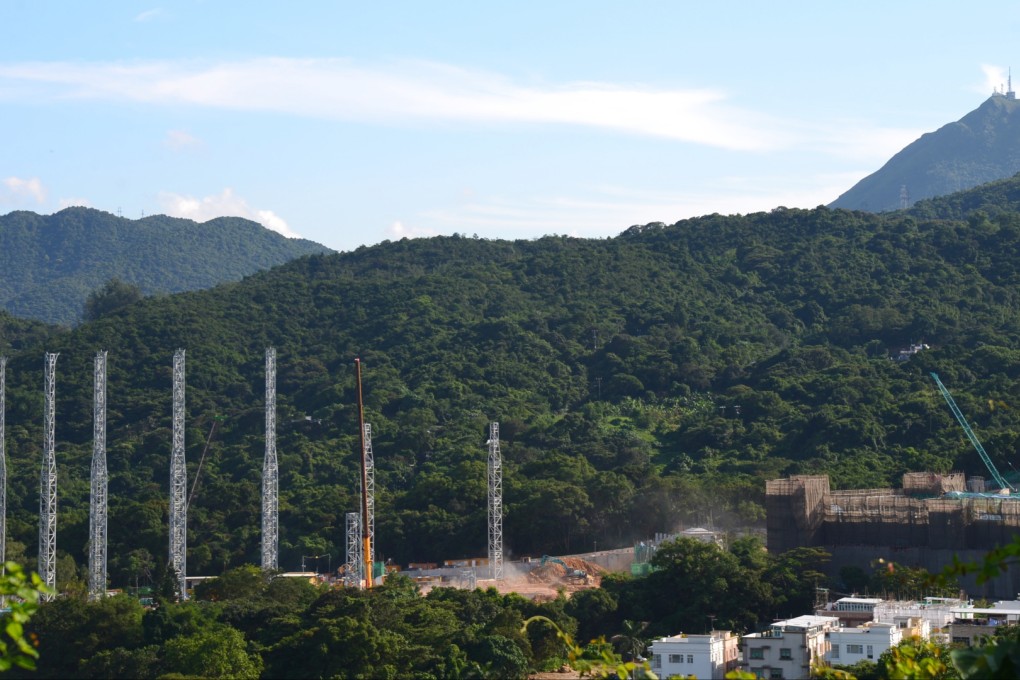 Golf and Tennis Academy at Pak Kong, Sai Kung, under construction. Residents claim the towers that will support the nets on the golf driving range are an eyesore.