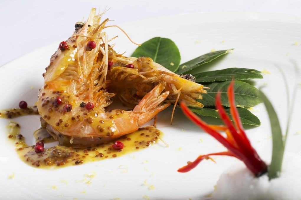 Baked prawns with French mustard seed and honey lemon sauce at Eighteen Sharp