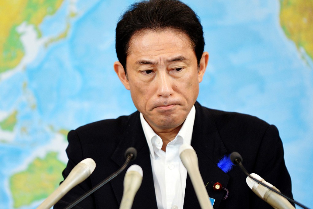 Japanese Foreign Minister Fumio Kishida at a July 4 press conference, when the government slammed China's effort to highlight the past of Tokyo's wartime aggression amid a territorial dispute between the two countries. Photo: AFP