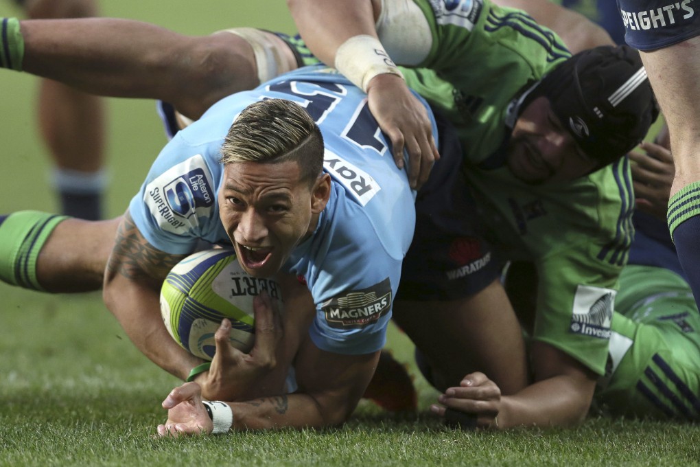 The Waratahs' Israel Folau, seen scoring a try against the Highlanders last weekend, has a bruised thigh and has not been considered for the match against the Queensland Reds. Photo: AP