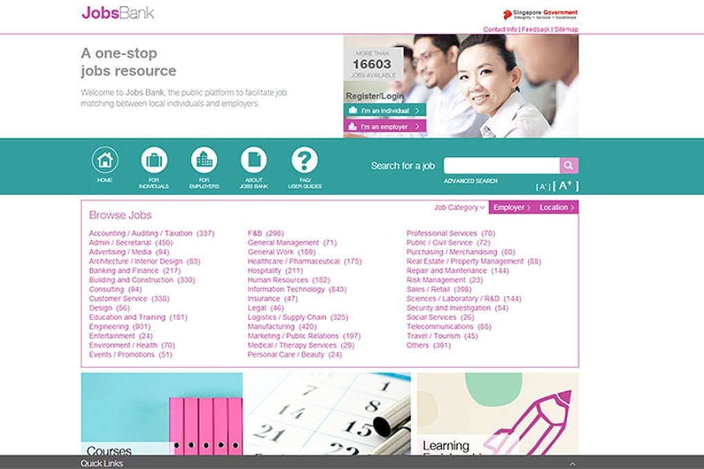 The Jobs Bank website. Photo: SCMP Pictures