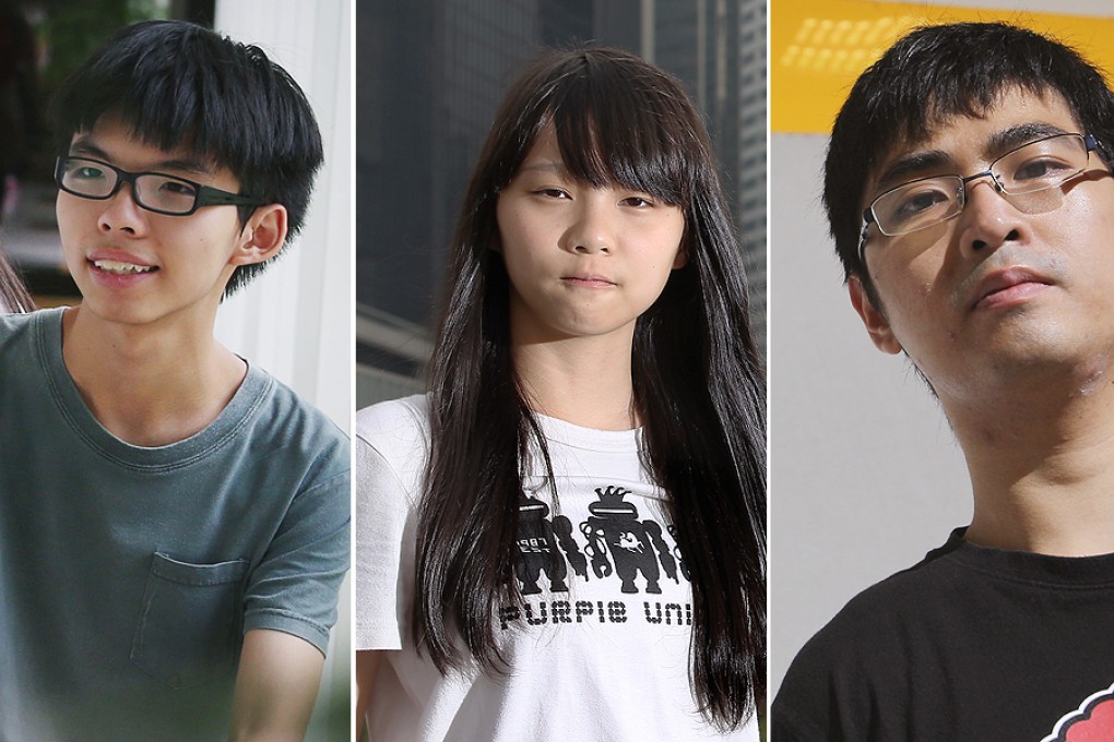 A combination photo of the three Scholarism leaders, Joshua Wong Chi-fung, Agnes Chow Ting, both 18, and Alex Chow Yong-kang, 23. Photo: SCMP Pictures