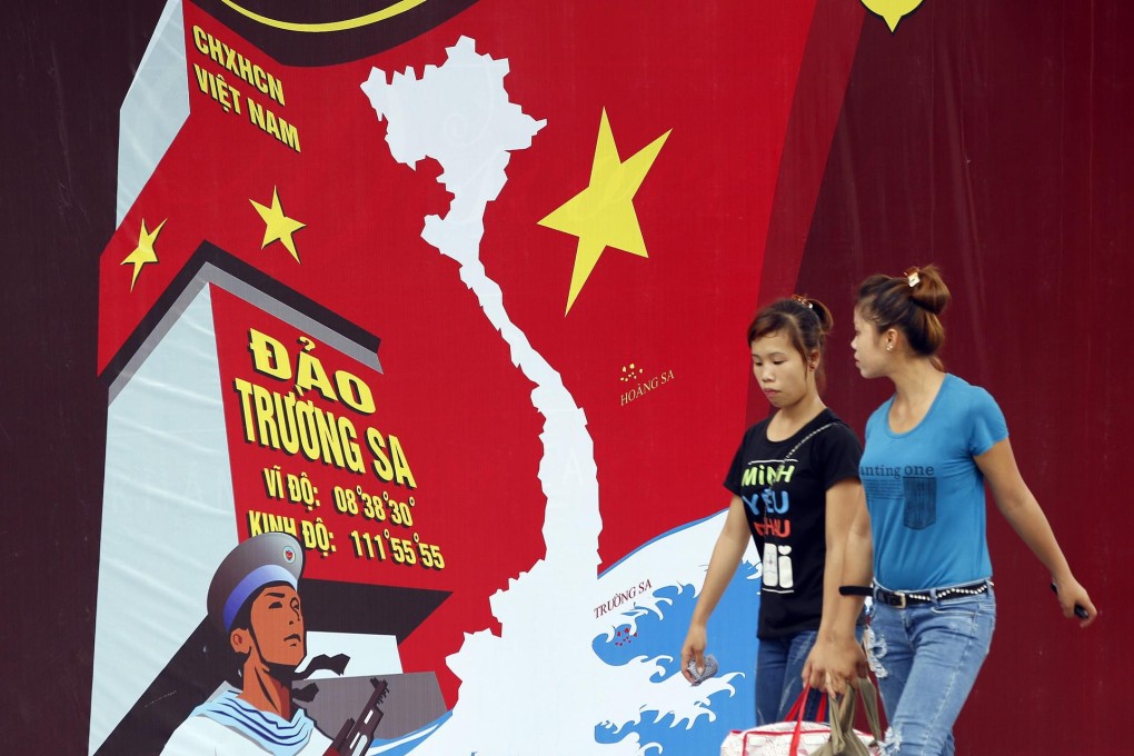 A map of Vietnam on a Hanoi wall bears the words 'Spratley Islands'. Photo: EPA