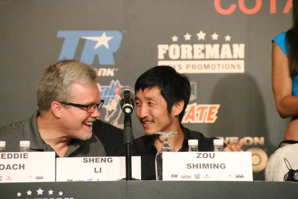 Trainer Freddie Roach with China's Zou Shiming ahead of the "Champions of Gold' event in Macau. Photo: Unus Alladin