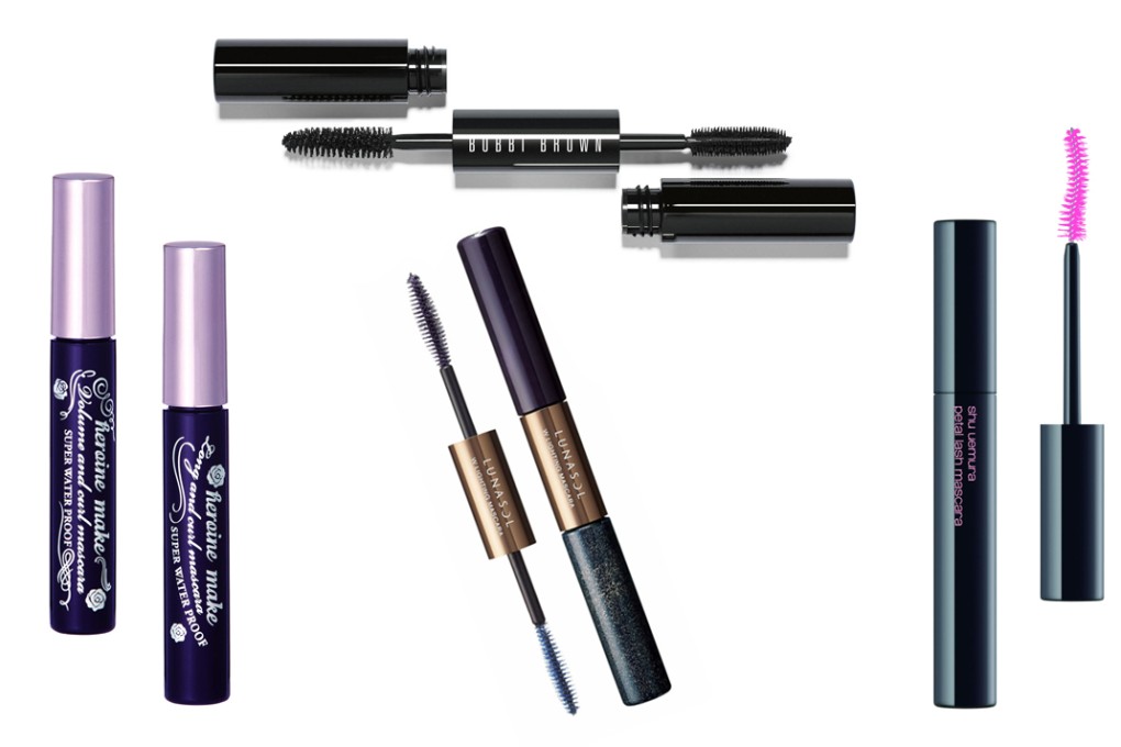 Clockwise from top:  Bobbi Brown's Dual-Ended Mascara, Shu Uemura's Petal Lash Mascara, Lunasol's W Lighting Mascara, Heroine Make’s Long & Curl Mascara.