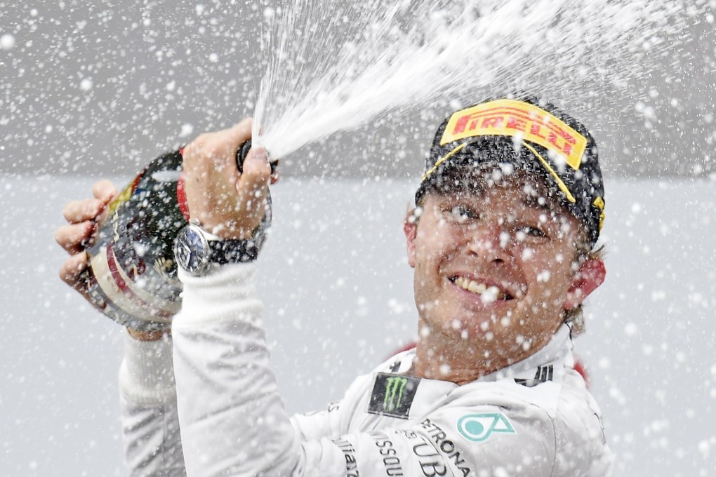 Mercedes driver Nico Rosberg celebrates after winning his home German Grand Prix in Hockenheim on Sunday. Photo: AP