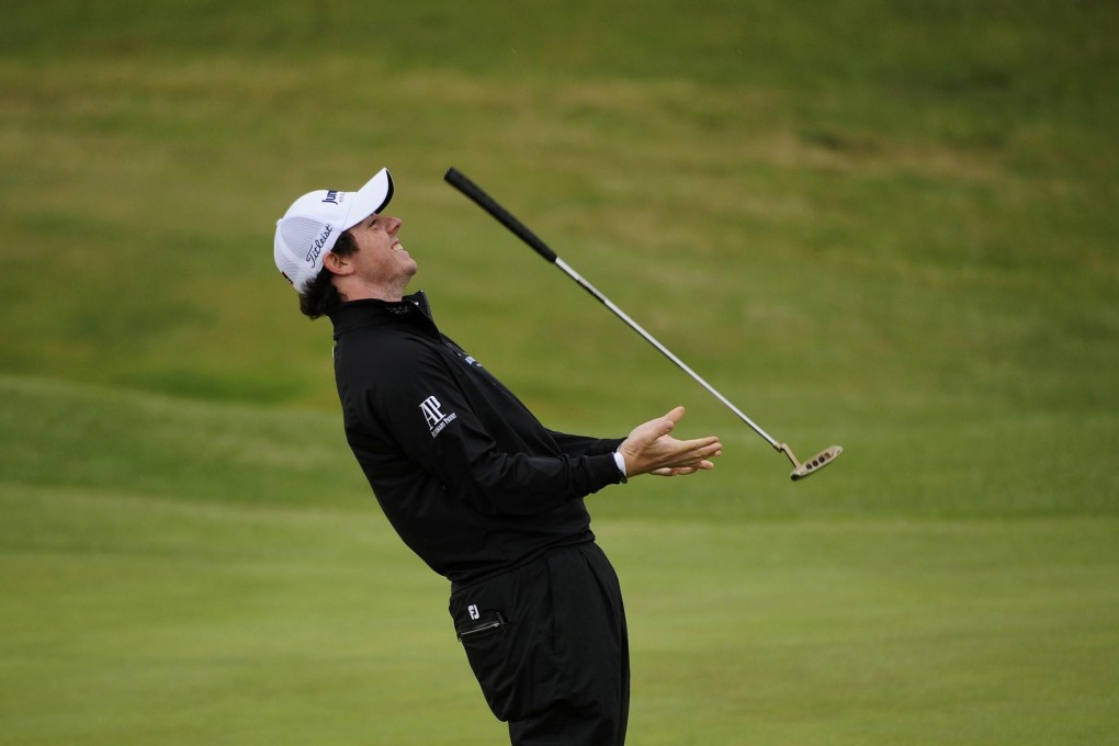 Rory McIlroy, who has a natural talent, flips his putter on the 16th green during the final practice round for the British Open. Photo:  Reuters