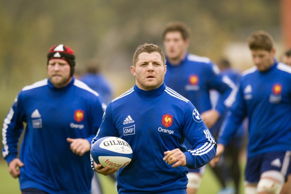 France hooker Benjamin Kayser (centre) during a training session. Photo: AFP