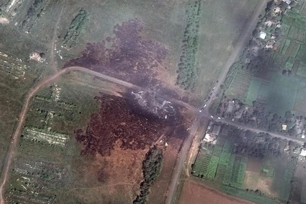 A satellite image of the flight MH17 crash site in eastern Ukraine. The route over the country had been declared safe by the UN. Photo: Reuters