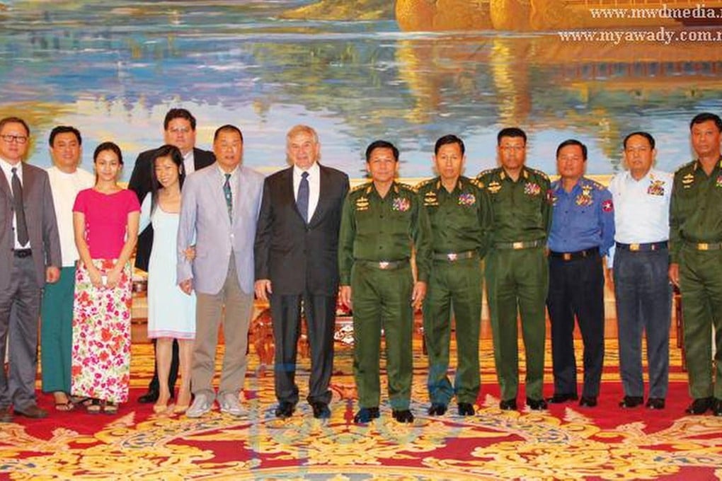 Jimmy Lai and Paul Wolfowitz meet Senior General Min Aung Hlaing. Photo: SCMP