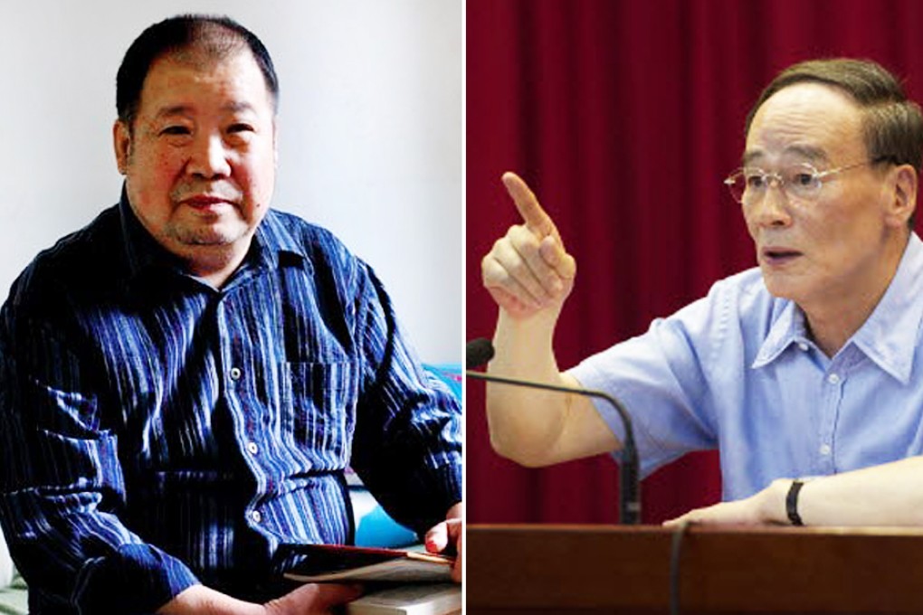 CCDI secretary Wang Qishan (right) expressed his admiration of author Ling Jiefang (left) in March, which led to the recorded interview. Photos: Weibo, Xinhua