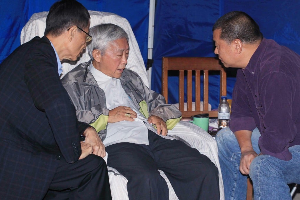 Martin Lee Chu-ming and Jimmy Lai Chee-ying seen visiting Cardinal Joseph Zen Ze-kiun during his hunger strike in 2011. Photo: Handout