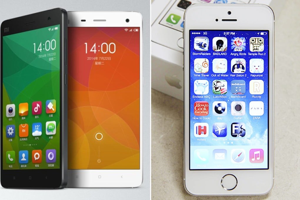 Xiaomi's Mi4 (left) versus Apple's iPhone 5 (right). Photo: SCMP Pictures