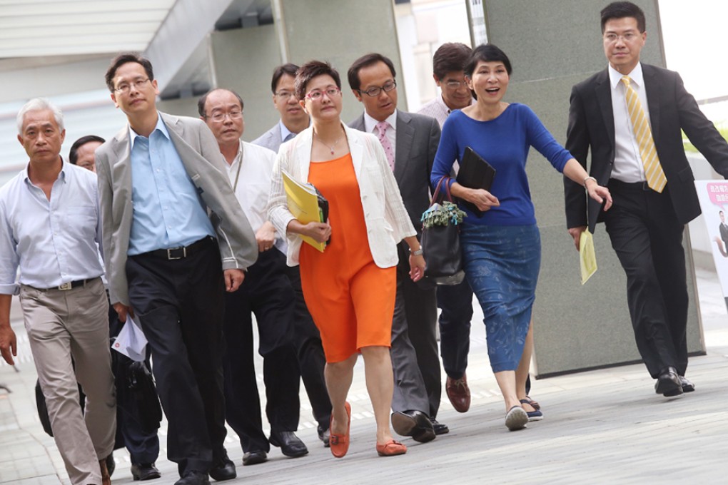 Pan-dem lawmakers arrive for the meeting. Photo: K.Y. Cheng